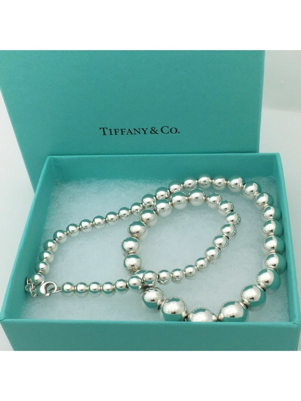 17.5" Tiffany & Co HardWear Graduated Bead Ball Necklace in 925 Sterling Silver